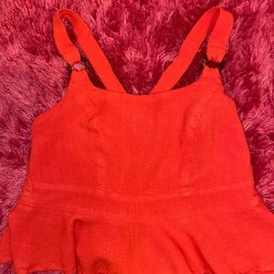 red cropped top